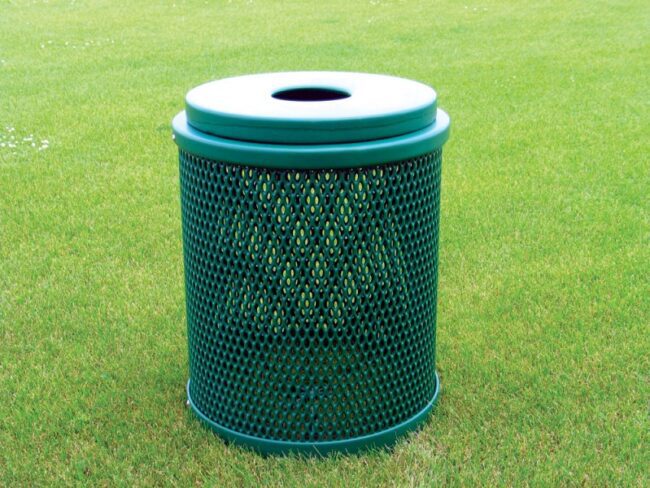 32 Gallon PVC Coated Round Trash Can with Flat Lid